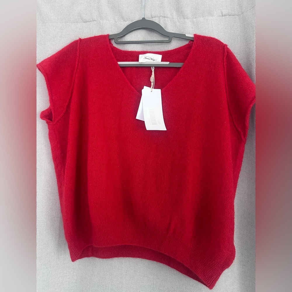 American Vintage red V-neck Sweater Size L Mohair Blend - Picture 2 of 6